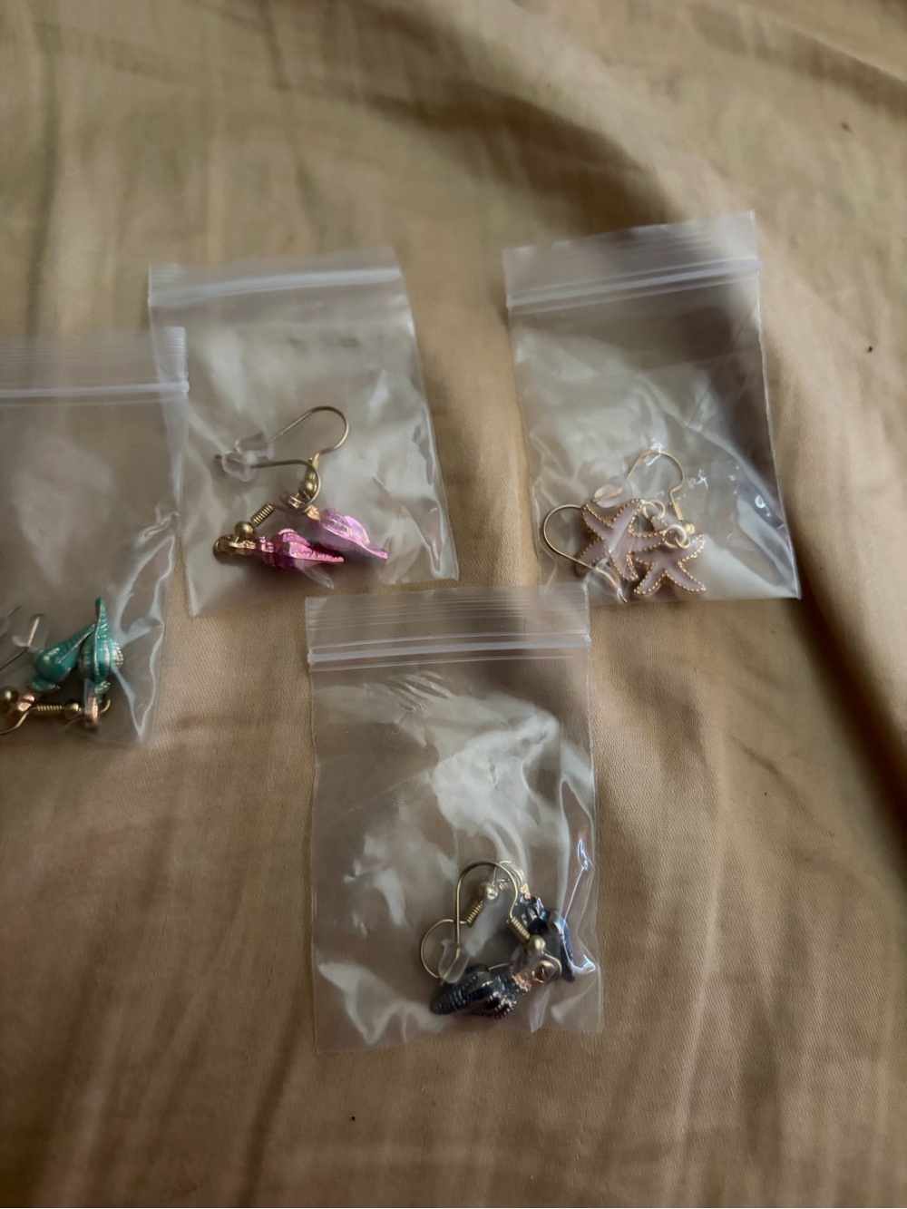Gold-Tone Shell Drop Earrings in Pink, Blue, Green, and Cream
